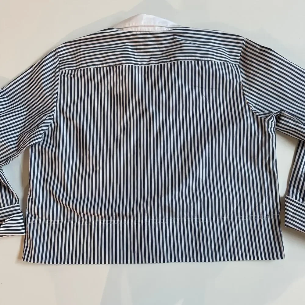 J.Crew Cropped Dark Evening Striped Garçon Shirt Size 10 NEW Womens Preppy NWT - Picture 6 of 14